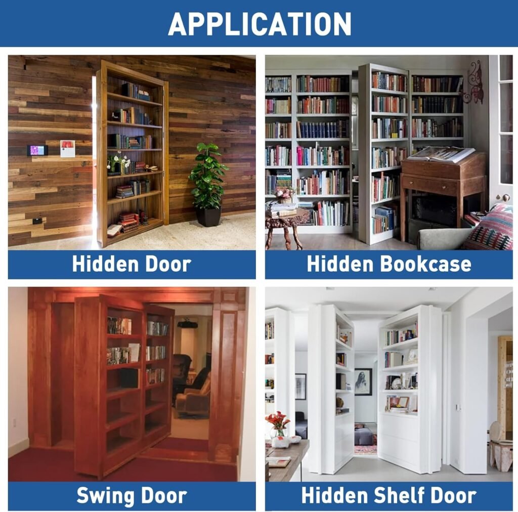 tambee heavy duty pivot hinge hidden door hinge 570 lbs load. bearing. stainless steel. rust resistant. concealed for wood doors. secret doors. hidden door. bookcase door and bookshelf door